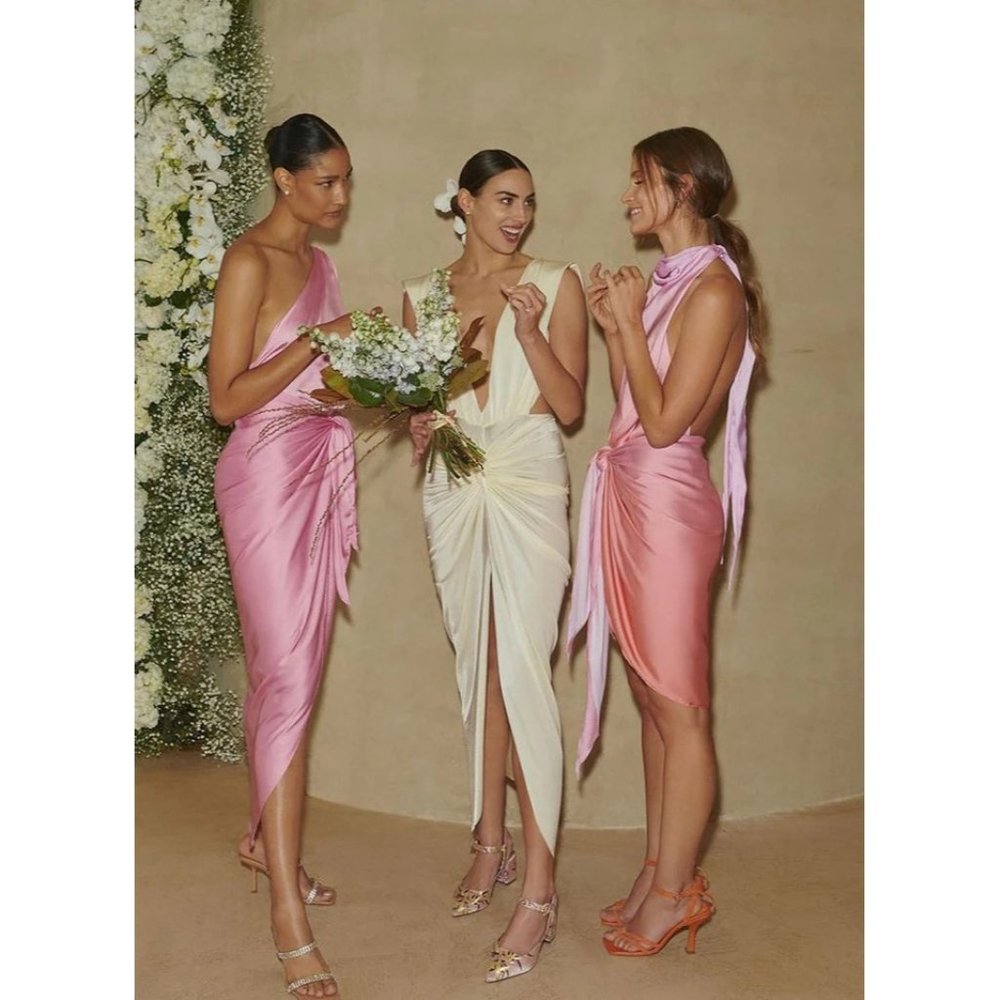 Baobab Mia Plunge V-Neck Gathered Midi Sheath Dress, NWT Ivory - Picture 14 of 16